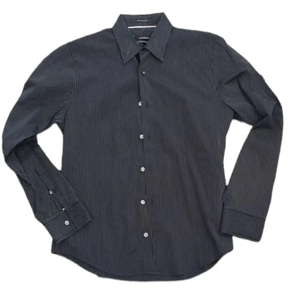 Club Monaco Black Striped Cotton Shirt M - Picture 1 of 3